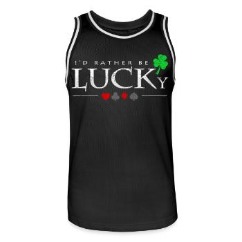 I'd Rather Be Lucky Saying Poker Player Gift - Men's Basketball Jersey - black/white - Front - AI Model Male 185 dark (185cm)