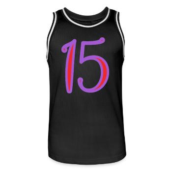 15. 15 JAHRE. 15-JÄHRIGES JUBILÄUM. 15-JÄHRIGES JUBILÄUM. - Männer Basketball-Trikot - Schwarz/Weiß - Vorne - AI Model Male 185 dark (185cm)