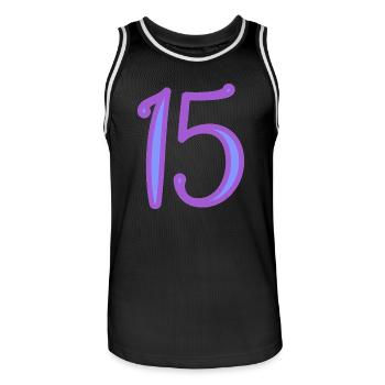 15. 15 YEARS. 15th ANNIVERSARY. 15 YEAR ANNIVERSARY. - Men's Basketball Jersey - black/white - Front - AI Model Male 185 dark (185cm)
