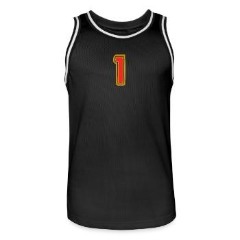 1. 1 YEAR. 1st ANNIVERSARY. 1 YEAR BIRTHDAY - Men's Basketball Jersey - black/white - Front - AI Model Male 185 dark (185cm)