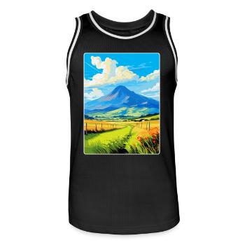 Mourne Mountains Vintage Travel Poster Souvenir - Men's Basketball Jersey - black/white - Front - AI Model Male 185 dark (185cm)