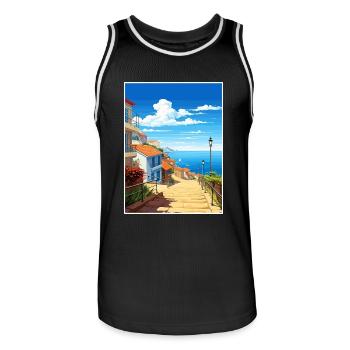 Nazare Portugal Vintage Reiseposter WPA Souvenir - Männer Basketball-Trikot - Schwarz/Weiß - Vorne - AI Model Male 185 dark (185cm)