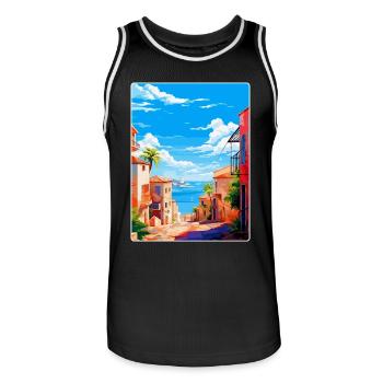 Palma Nova Spanien Vintage Reiseplakat Souvenir - Männer Basketball-Trikot - Schwarz/Weiß - Vorne - AI Model Male 185 dark (185cm)