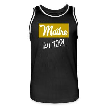 MASTER. MASTER. THANK YOU. THANK YOU MASTER - Men's Basketball Jersey - black/white - Front - AI Model Male 185 dark (185cm)