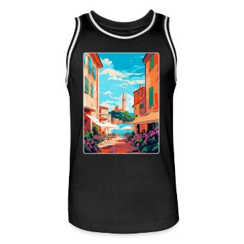 St Tropez France Affiche de voyage vintage souvenir - Maillot de basket Homme - noir/blanc - Devant - AI Model Male 185 dark (185cm)