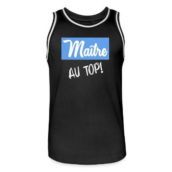 MASTER. MASTER. THANK YOU. THANK YOU MASTER - Men's Basketball Jersey - black/white - Front - AI Model Male 185 dark (185cm)