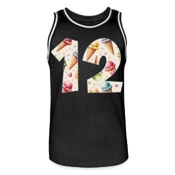 GLACE NUMÉRO 12 ANS CRÈME GLACÉE 12E ANNIVERSAIRE - Maillot de basket Homme - noir/blanc - Devant - AI Model Male 185 dark (185cm)