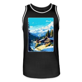 Megève France Affiche de voyage vintage WPA Souvenir - Maillot de basket Homme - noir/blanc - Devant - AI Model Male 185 dark (185cm)