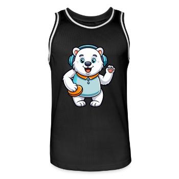 Polar Bear Funny Cartoon Character Headphone Music - Men's Basketball Jersey - black/white - Front - AI Model Male 185 dark (185cm)