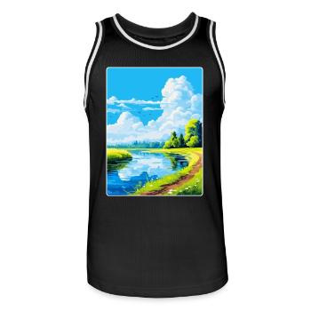 Donau Auen Deutschland Vintage Reiseplakat Souvenir - Männer Basketball-Trikot - Schwarz/Weiß - Vorne - AI Model Male 185 dark (185cm)