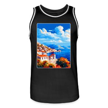 Hydra Grèce Vintage Voyage Poster WPA Souvenir - Maillot de basket Homme - noir/blanc - Devant - AI Model Male 185 dark (185cm)