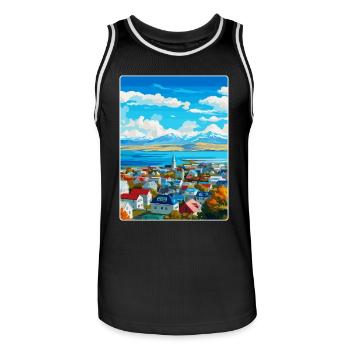 Reykjavik Islande Poster de voyage vintage souvenir - Maillot de basket Homme - noir/blanc - Devant - AI Model Male 185 dark (185cm)