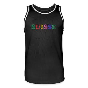 SCHWEIZ. LAND - Männer Basketball-Trikot - Schwarz/Weiß - Vorne - AI Model Male 185 dark (185cm)