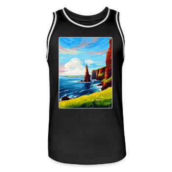 Duncansby Stacks Schottland UK Vintage Reiseposter - Männer Basketball-Trikot - Schwarz/Weiß - Vorne - AI Model Male 185 dark (185cm)