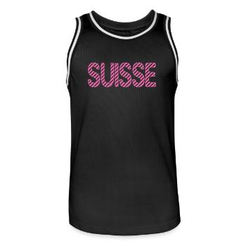 SUISSE. PAYS. GENEVE. HUMOUR. DRAPEAU. GENEVE - Maillot de basket Homme - noir/blanc - Devant - AI Model Male 185 dark (185cm)
