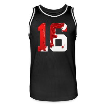 NR. 16 NUMMER 16 ROT WEIß 16. GEBURTSTAG - Männer Basketball-Trikot - Schwarz/Weiß - Vorne - AI Model Male 185 dark (185cm)