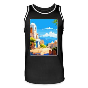 Kos Griechenland Vintage Reise Poster Souvenir Souvenir - Männer Basketball-Trikot - Schwarz/Weiß - Vorne - AI Model Male 185 dark (185cm)