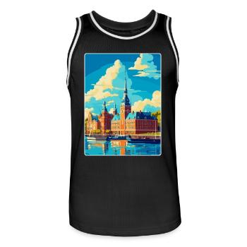 Helsingborg Sweden Vintage Travel Poster Souvenir - Men's Basketball Jersey - black/white - Front - AI Model Male 185 dark (185cm)