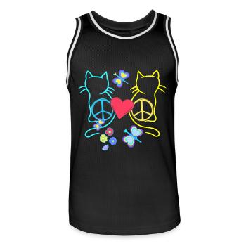 Chats Hippie Rétro Chat Paix Vintage Hippies - Maillot de basket Homme - noir/blanc - Devant - AI Model Male 185 dark (185cm)