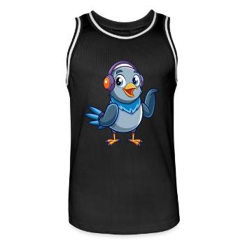 Pigeon Drôle Dessin Animé Personnage Casque Musique - Maillot de basket Homme - noir/blanc - Devant - AI Model Male 185 dark (185cm)