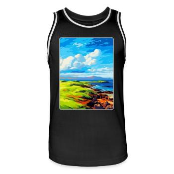 Île de Muck Écosse Royaume-Uni Affiche de voyage souvenir - Maillot de basket Homme - noir/blanc - Devant - AI Model Male 185 dark (185cm)