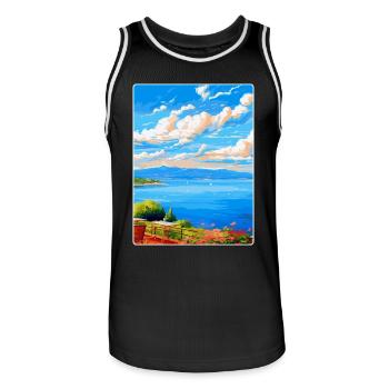 Lac de Bracciano Italie Affiche de voyage vintage WPA Art - Maillot de basket Homme - noir/blanc - Devant - AI Model Male 185 dark (185cm)