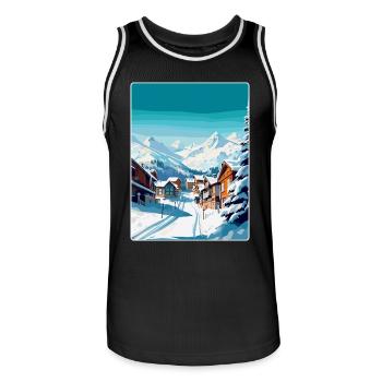 Val Thorens Frankreich Vintage Reiseplakat Souvenir - Männer Basketball-Trikot - Schwarz/Weiß - Vorne - AI Model Male 185 dark (185cm)