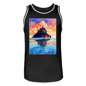 Mont Saint Michel France Affiche de voyage vintage WPA - Maillot de basket Homme - noir/blanc - Devant - AI Model Male 185 dark (185cm)