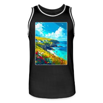 Cornwall England Uk Vintage Reiseplakat Souvenir - Männer Basketball-Trikot - Schwarz/Weiß - Vorne - AI Model Male 185 dark (185cm)