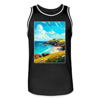 Cornwall England Uk Vintage Reiseplakat Souvenir - Männer Basketball-Trikot - Schwarz/Weiß - Vorne - AI Model Male 185 dark (185cm)