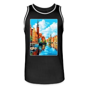 Danzig Polen Vintage Reiseposter WPA Souvenir - Männer Basketball-Trikot - Schwarz/Weiß - Vorne - AI Model Male 185 dark (185cm)