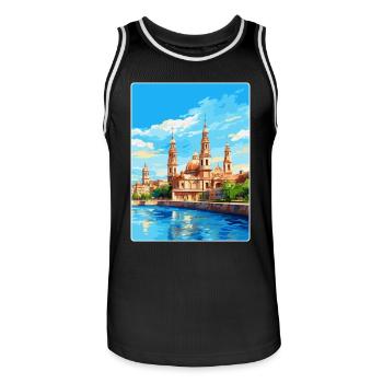 Saragosse Espagne Affiche de voyage vintage Souvenir WPA - Maillot de basket Homme - noir/blanc - Devant - AI Model Male 185 dark (185cm)