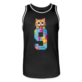 9 ANS CHAT 9ÈME ANNIVERSAIRE - Maillot de basket Homme - noir/blanc - Devant - AI Model Male 185 dark (185cm)