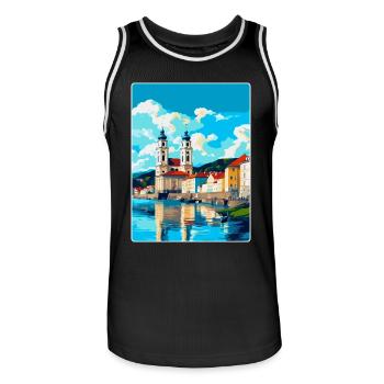 Passau Germany Vintage Travel Poster Souvenir WPA - Men's Basketball Jersey - black/white - Front - AI Model Male 185 dark (185cm)