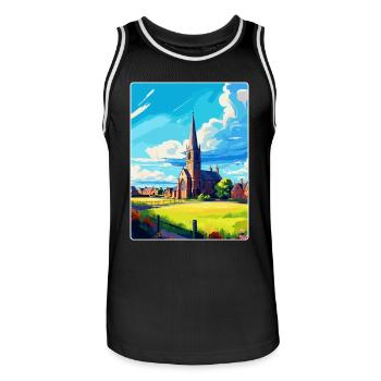 St Andrews, Écosse, Royaume-Uni, Affiche de voyage, Souvenir WPA - Maillot de basket Homme - noir/blanc - Devant - AI Model Male 185 dark (185cm)