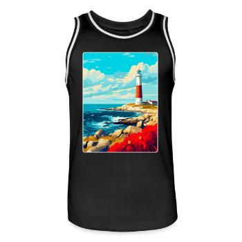 Portland Bill England Uk Travel Poster Souvenir - Men's Basketball Jersey - black/white - Front - AI Model Male 185 dark (185cm)