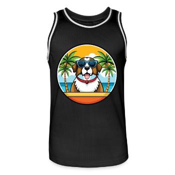 Bernhardiner Hunderasse Cartoon Sonnenbrille Strand - Männer Basketball-Trikot - Schwarz/Weiß - Vorne - AI Model Male 185 dark (185cm)