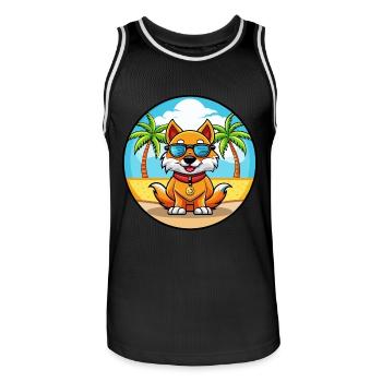 Chinesische kaiserliche Hunderasse Cartoon Sonnenbrille Strand - Männer Basketball-Trikot - Schwarz/Weiß - Vorne - AI Model Male 185 dark (185cm)