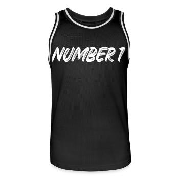 Numéro 1 - un - premier - premier - 1 - numéro 1 - Maillot de basket Homme - noir/blanc - Devant - AI Model Male 185 dark (185cm)