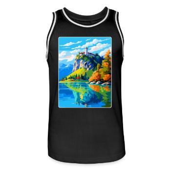 Château de Bled, Slovénie, Affiche de voyage vintage, WPA, Art - Maillot de basket Homme - noir/blanc - Devant - AI Model Male 185 dark (185cm)