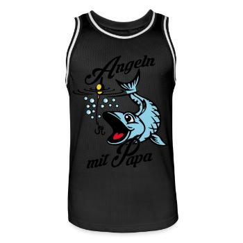 Angeln mit Papa. Ein Angeltag mit Papa - Männer Basketball-Trikot - Schwarz/Weiß - Vorne - AI Model Male 185 dark (185cm)
