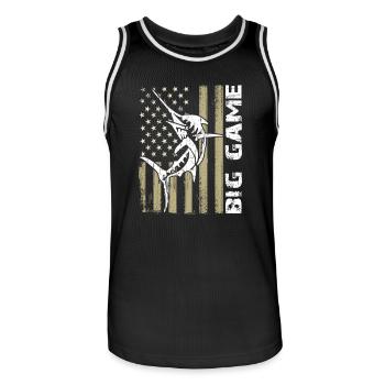 Springender Marlin mit US Flagge Hochseefischen - Männer Basketball-Trikot - Schwarz/Weiß - Vorne - AI Model Male 185 dark (185cm)