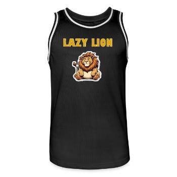 Dessin animé du Lion Paresseux - Maillot de basket Homme - noir/blanc - Devant - AI Model Male 185 dark (185cm)