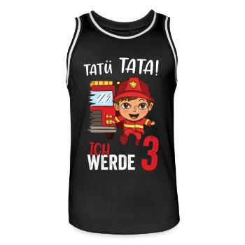 Tatü tata ich werde 3 Jahre Alt Feuerwehr - Männer Basketball-Trikot - Schwarz/Weiß - Vorne - AI Model Male 185 dark (185cm)