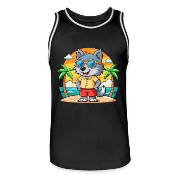 Wolf Lustige Cartoon Sommer Strand Sonnenbrille - Männer Basketball-Trikot - Schwarz/Weiß - Vorne - AI Model Male 185 dark (185cm)