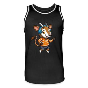 Okapi Funny Cartoon Character Musique de casque - Maillot de basket Homme - noir/blanc - Devant - AI Model Male 185 dark (185cm)
