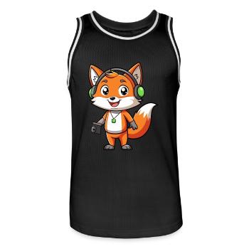 Fox Funny Cartoon Character Musique de casque - Maillot de basket Homme - noir/blanc - Devant - AI Model Male 185 dark (185cm)