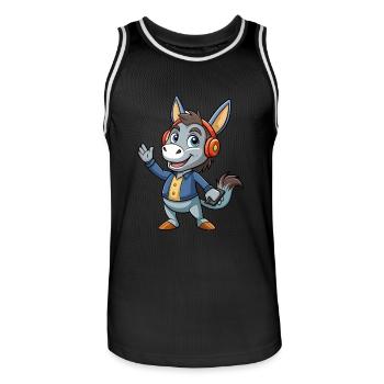 Esel Lustige Cartoon Figur Kopfhörer Musik - Männer Basketball-Trikot - Schwarz/Weiß - Vorne - AI Model Male 185 dark (185cm)