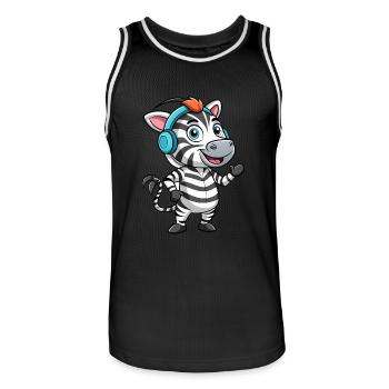 Zebra Lustige Zeichentrickfigur Kopfhörer Musik - Männer Basketball-Trikot - Schwarz/Weiß - Vorne - AI Model Male 185 dark (185cm)