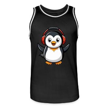 Pinguin Lustige Zeichentrickfigur Kopfhörermusik - Männer Basketball-Trikot - Schwarz/Weiß - Vorne - AI Model Male 185 dark (185cm)